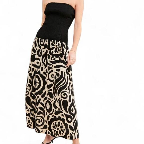 The Wolf Gang Alyss Maxi Dress Noir Floral Black Strapless Low Waisted Sz Small - Picture 1 of 8